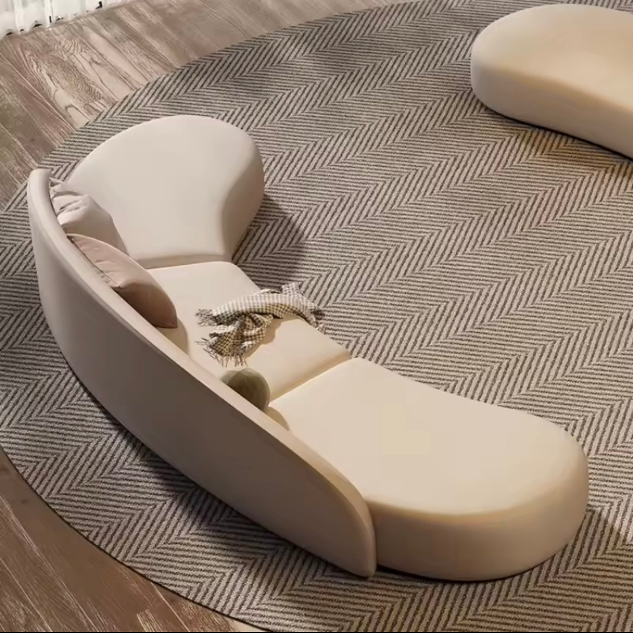 Ergonomic Curved Velvet Modular Sofa in Beige