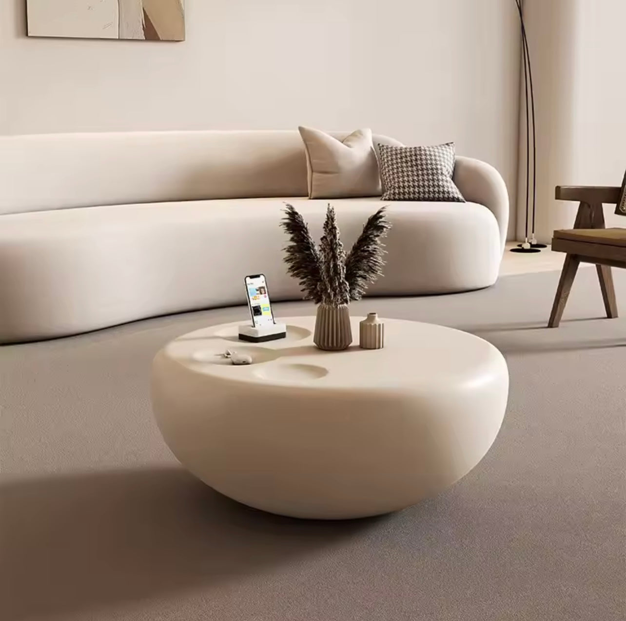 Cream Round Coffee Table with Cat Paw Detail