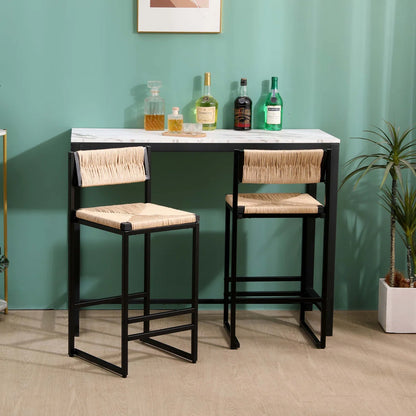 Set of 2 Bar Stools - Honey Counter Height Stools with Paper Rope Seats