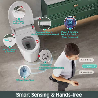 Smart Bidet Toilet, ADA Height, Heated Seat, Voice Control, Auto Deodorization & Dual Flush