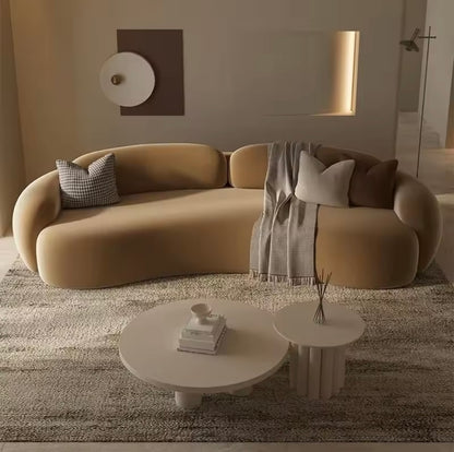 Modern French Curved Brown Flannel Floor Sofa