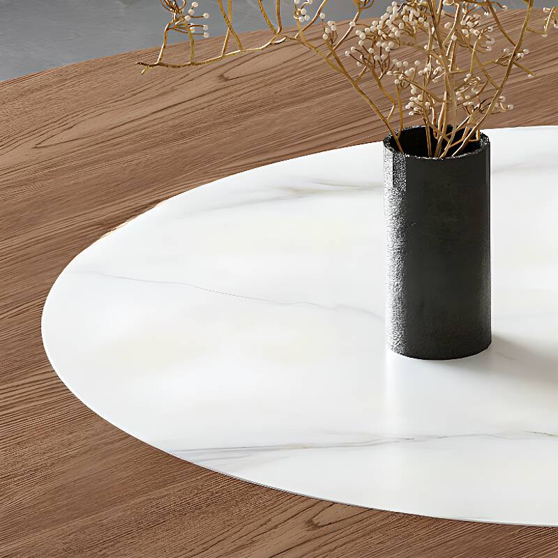 Italian Solid Wood Round Dining Table with Rotating Stone Center