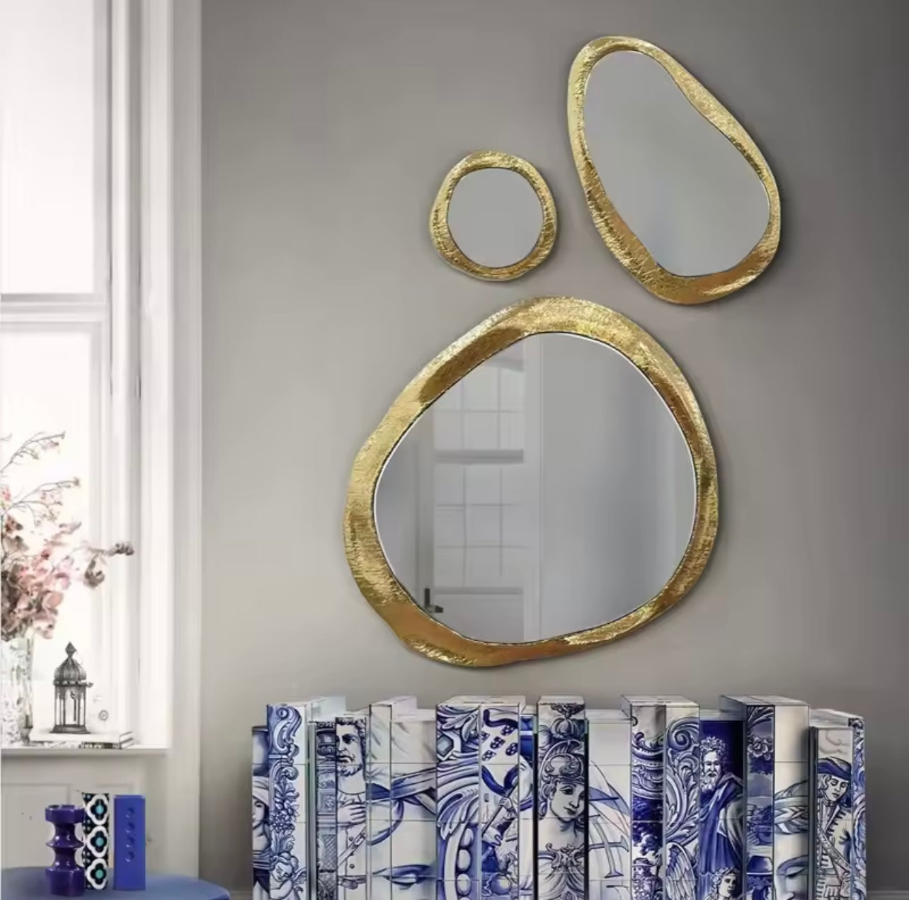 Large Gold Irregular Wall Mirror, Bedroom & Bathroom Accent