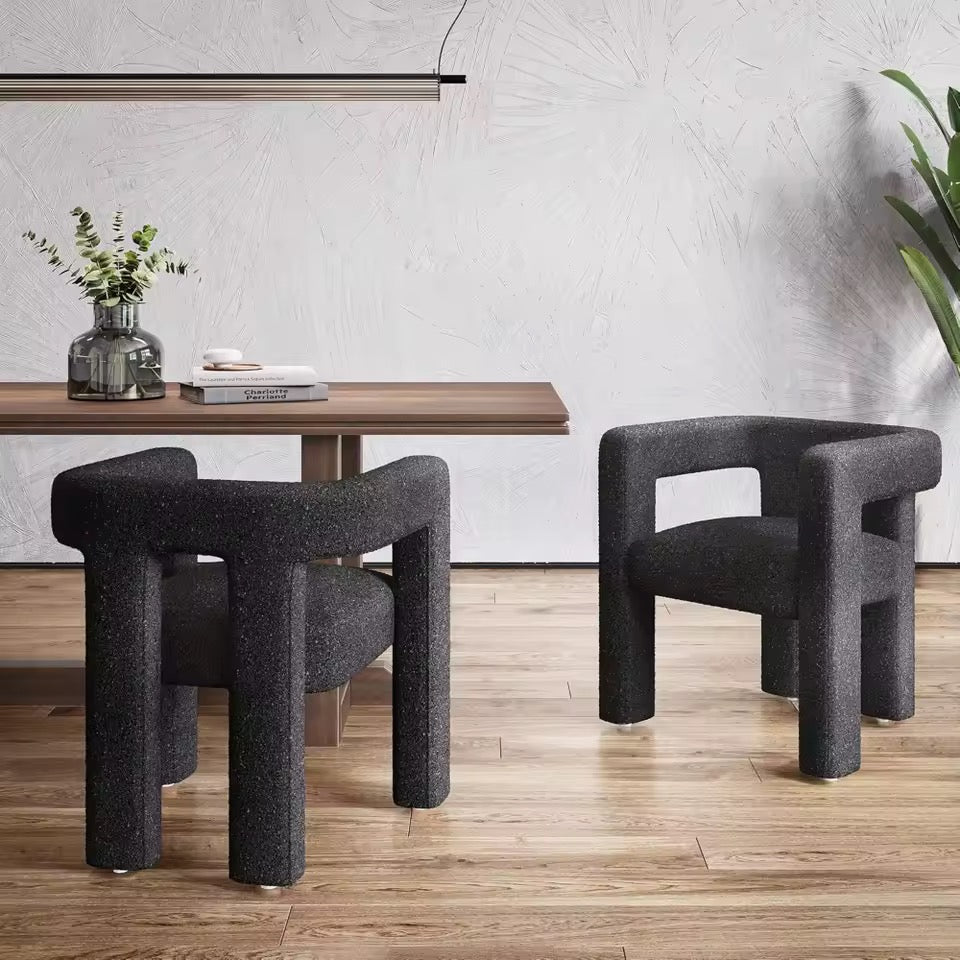 Modern Boucle Dining Chair, Upholstered Teddy Barrel Armchair