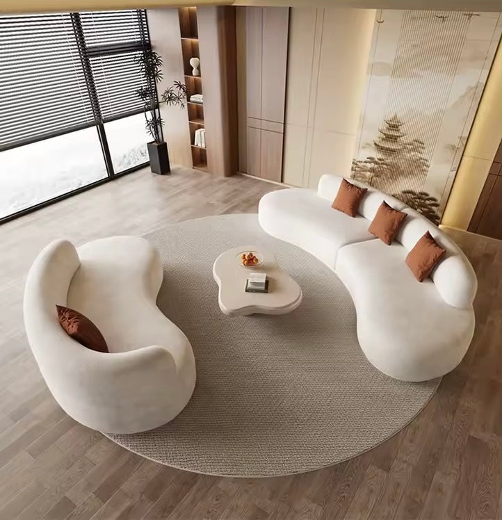 White Velvet Fabric Curved Modern Lounge Sofa