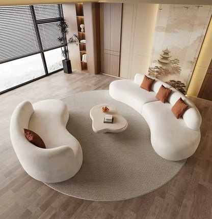 White Velvet Fabric Curved Modern Lounge Sofa