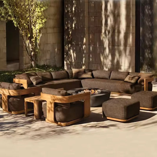 Teak Outdoor Sofa Set, Waterproof & Weather-Resistant Patio Set