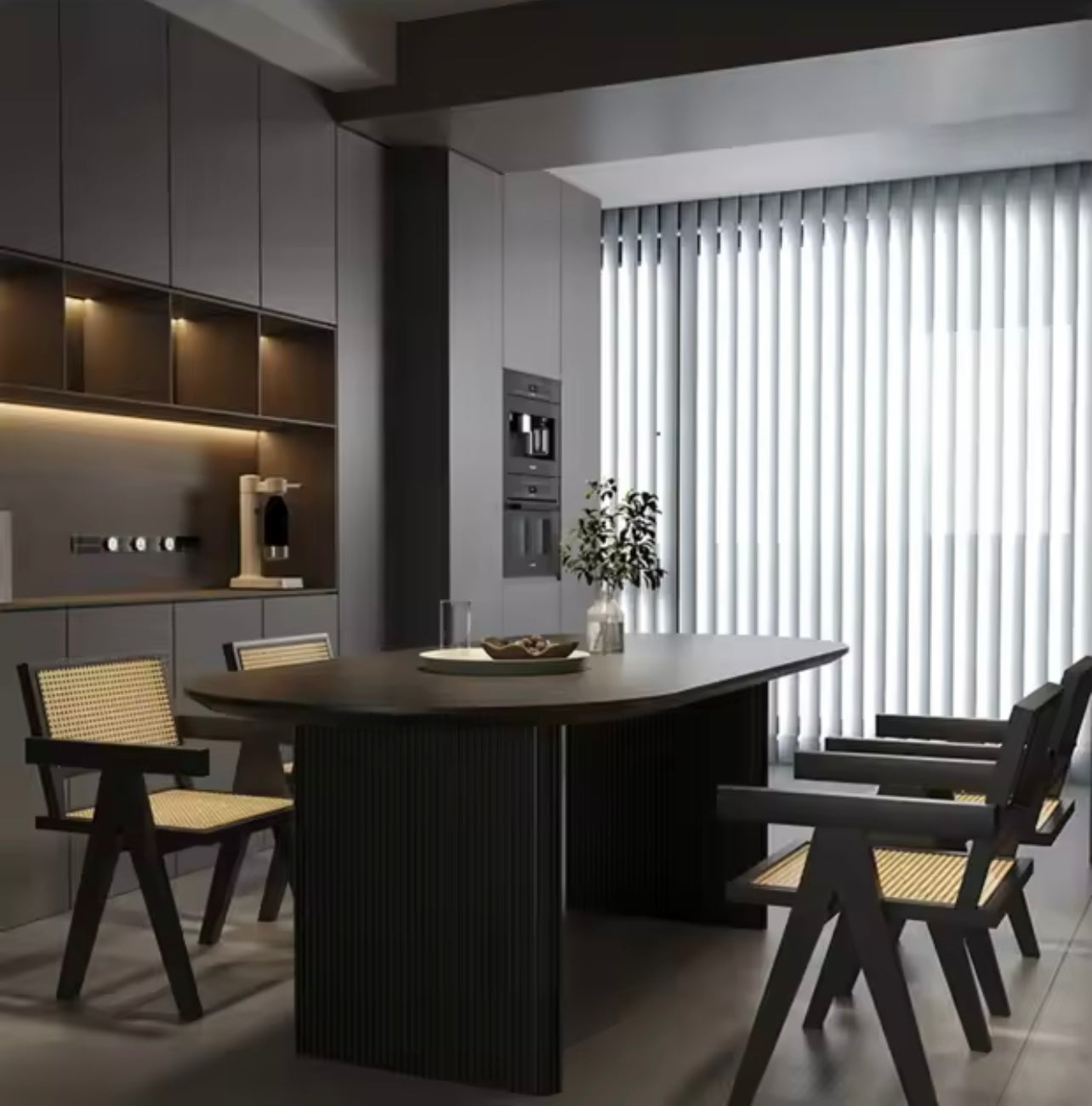 Large Round Black Ash Wood Modern Dining Table