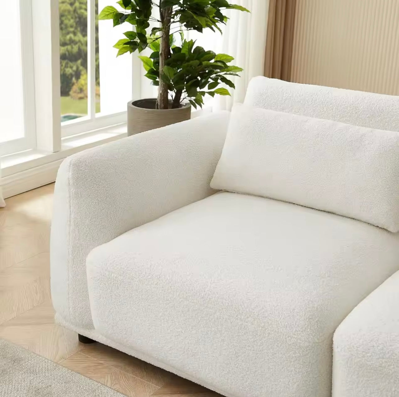 Convertible  L-Shaped Sectional Sofa with Removable Ottoman, White
