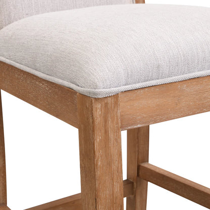 Set of 2 Beige Counter Stools - Retro Fabric Wood Bar Stools