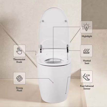 Heated Seat Smart Toilet, Tankless Design with Automatic & Foot-Sensor Flush, Night Light
