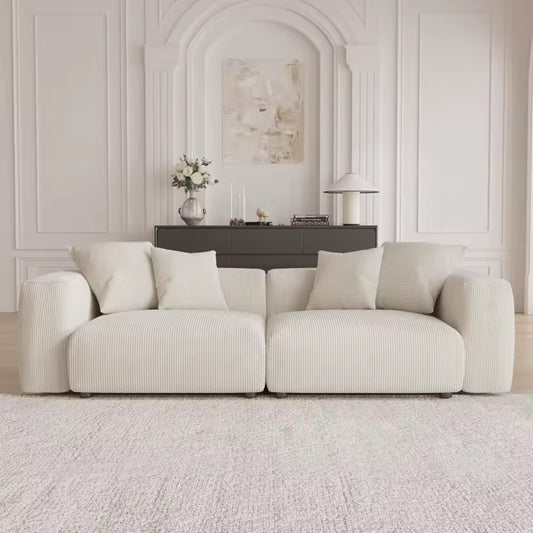 102” Beige Modular Sectional Sofa for Living Room, Modern Corduroy Couch