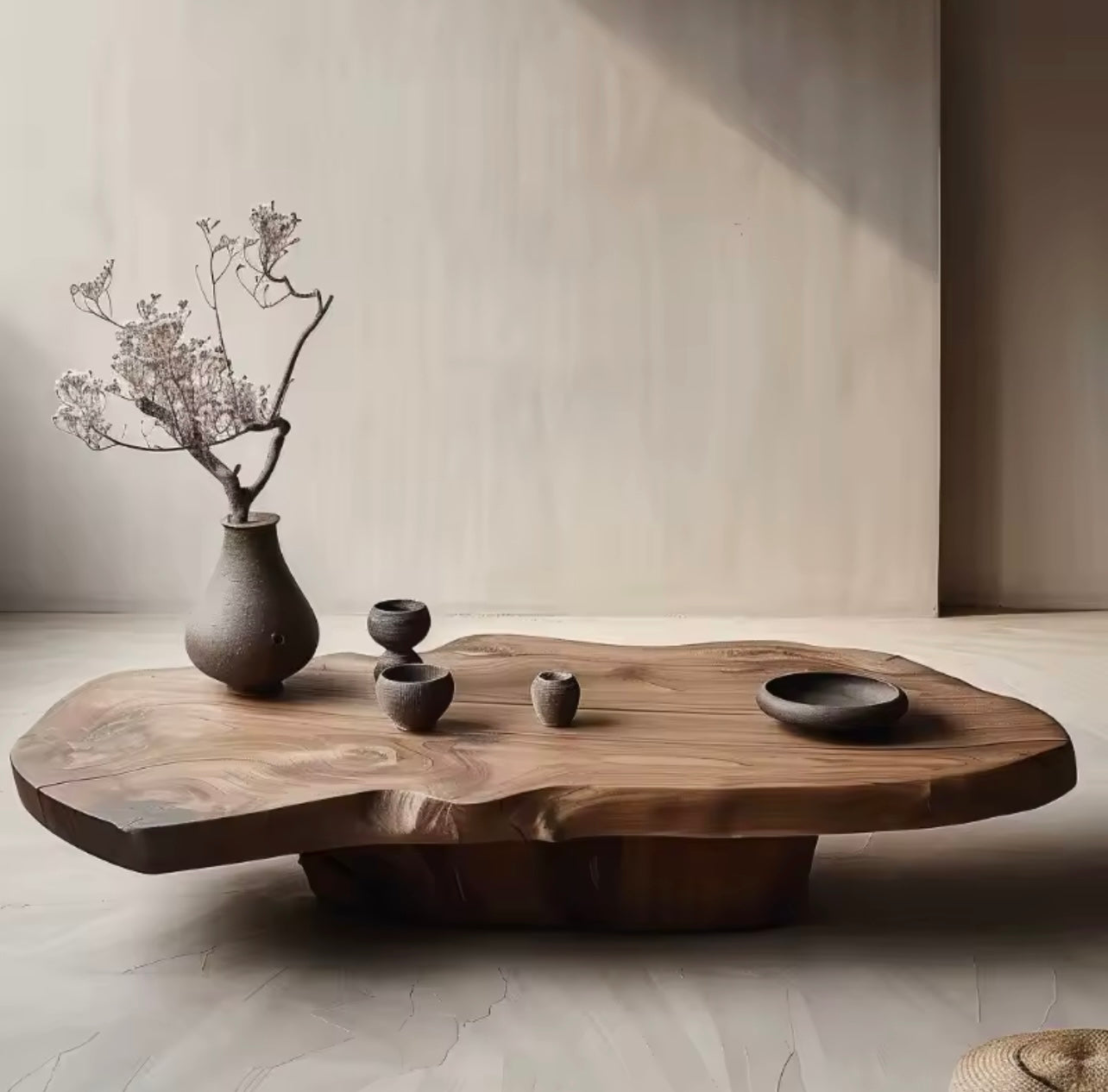 Wabi-Sabi Oak Coffee Table, Solid Wood, Natural Grain Finish