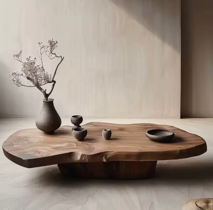 Wabi-Sabi Oak Coffee Table, Solid Wood, Natural Grain Finish