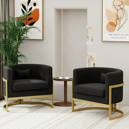 Ivory Velvet Accent Chair with Gold Legs, Mid Century Barrel Chair