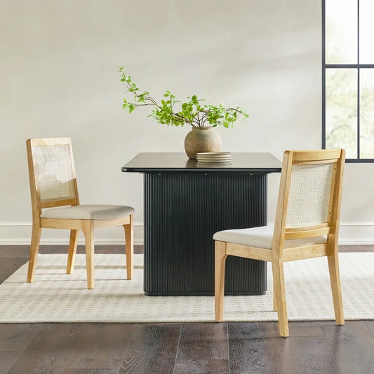 Solid Wood Dining Chairs with Rattan Back