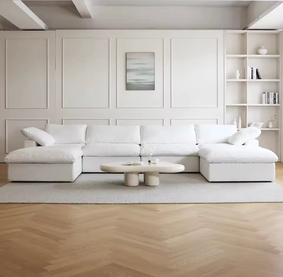 6 Piece Modular U-Shaped Sectional Sofa with Storage Ottomans, White