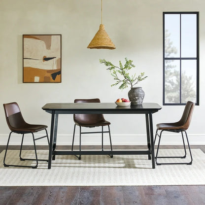 Black Ash Mid Century Wood Dining Table with Trestle Base