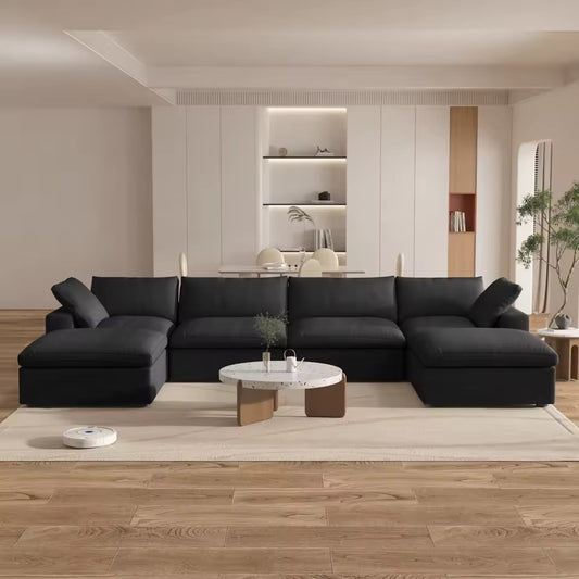 6 Piece Modular U-Shaped Sectional Sofa with Storage Ottomans, Black