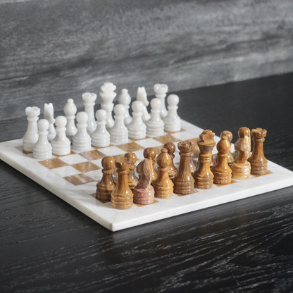 Travel Chess Board - Marble Chess Set - White and Brown Chess Board