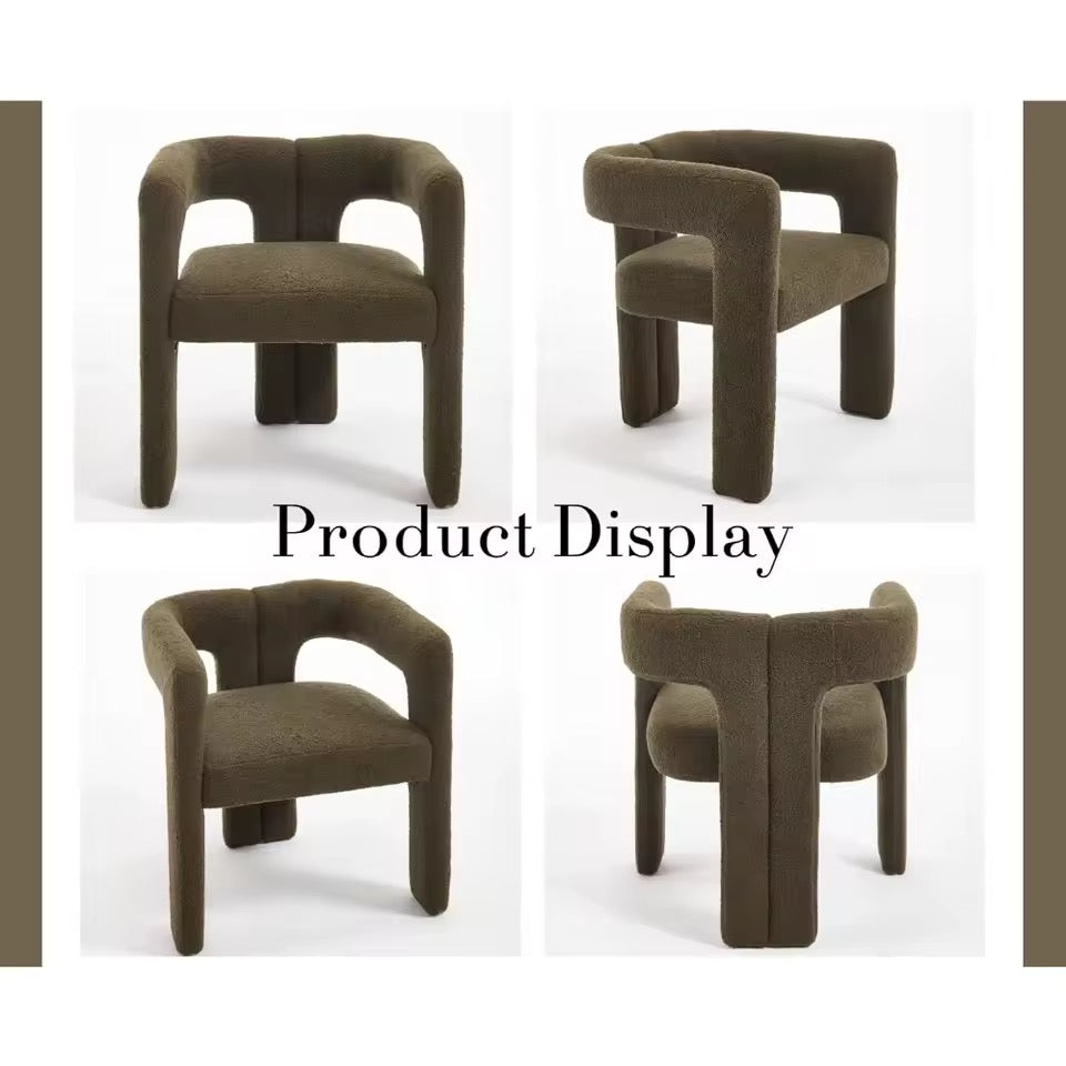 Set of 2 Upholstered Boucle Barrel Dining Chairs