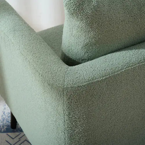 Green Teddy Fabric Armchair, Modern Accent Chair with Lumbar Pillow