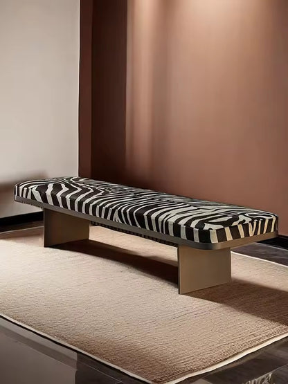 Black and White Upholstered Light- Luxury Vanity Bench with Iron Frame