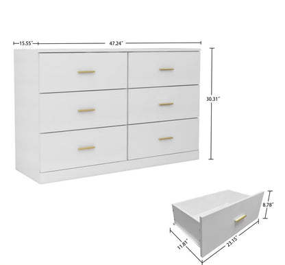 6 Drawer White Bedroom Dresser - Engineered Wood Finish