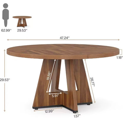 47” Round Rustic MDF Dining Table, Seats 4