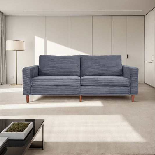 Grey Linen Upholstered Compact Sofa with Cushions