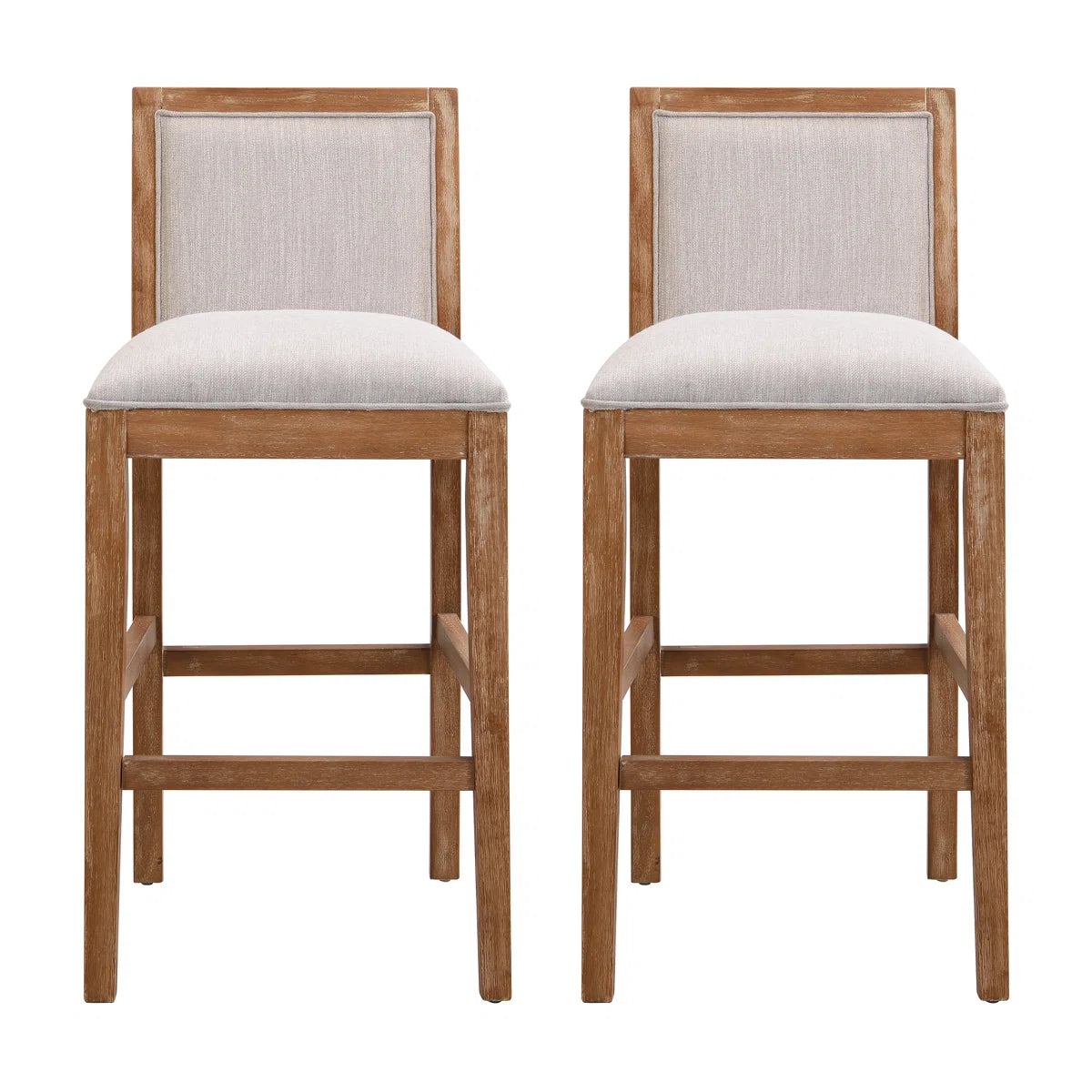 Set of 2 Beige Retro Fabric Bar Stools