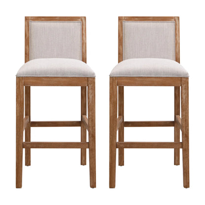 Set of 2 Beige Counter Stools - Retro Fabric Wood Bar Stools