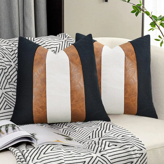 Faux Leather Linen 20x20 Stripe Covers Set
