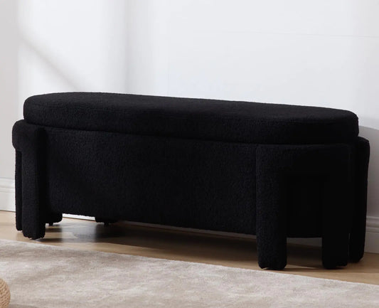 Kmax 50" Storage Ottoman Bench Modern Faux Fur Boucle Entryway Bench Comfy Upholstered End of Bed Bench for Hallway Entrance Bedroom Corner Black