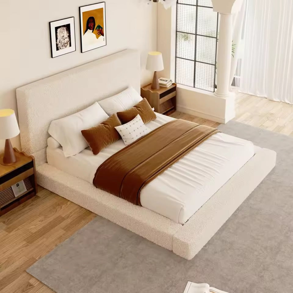 Boucle Upholstered Cloud Platform Bed with 47.2” Tall Headboard