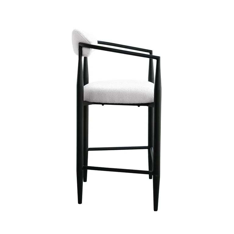 2 Boucle Bar Stools with Armrest Black & White