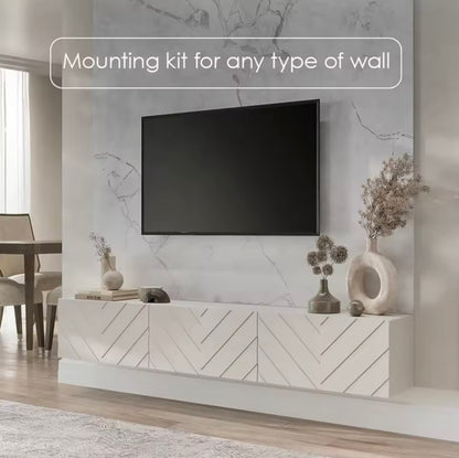 71” Beige Floating TV Console with Push-to-Open Media Cabinet
