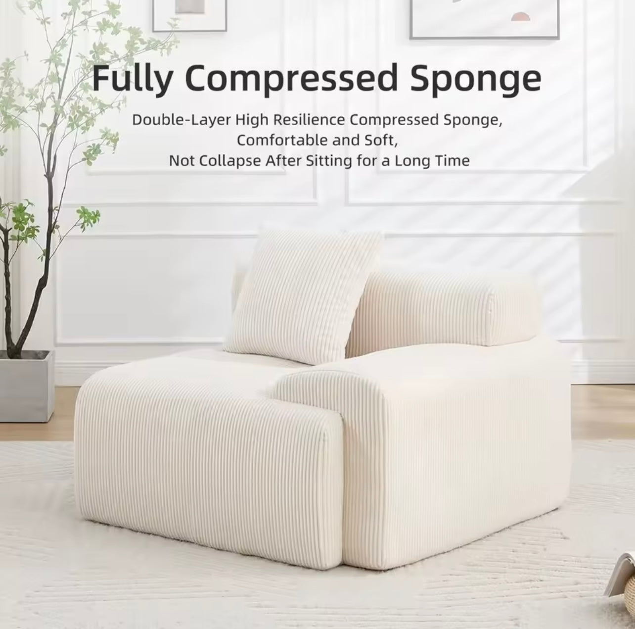 118” Modular Cloud Corduroy Sectional Sofa with Chaise, Green