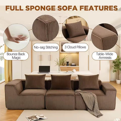 111.5” Modular Boneless Corduroy Sectional Sofa, Deep Seat 3-Seater