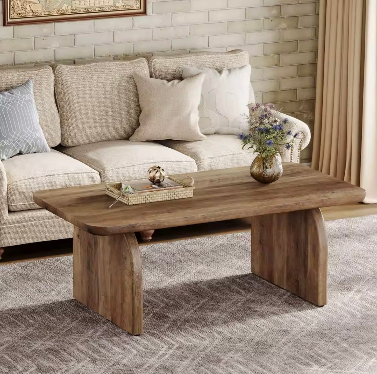 Farmhouse Rectangular Coffee Table, 47.24” Engineered Wood Center Table