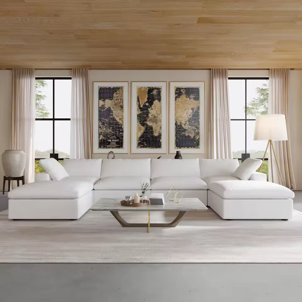 6 Piece Modular U-Shaped Sectional Sofa with Storage Ottomans, White