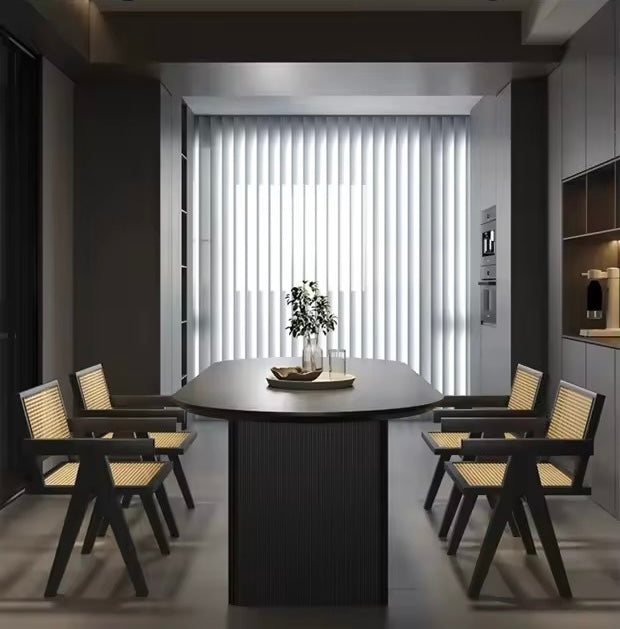 Large Round Black Ash Wood Modern Dining Table