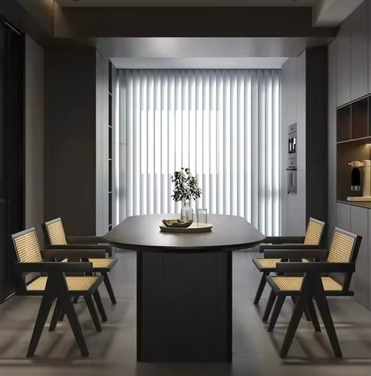 Large Round Black Ash Wood Modern Dining Table