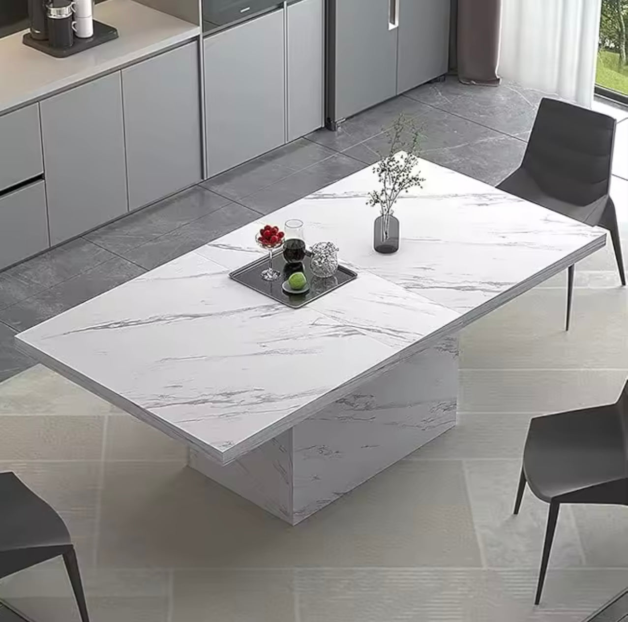 71” Faux Marble Dining Table for 6-8, Modern Rectangular Table