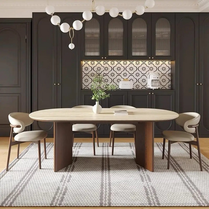 Italian Rock Slab Dining Table, Solid Wood Base and Sintered Stone Top