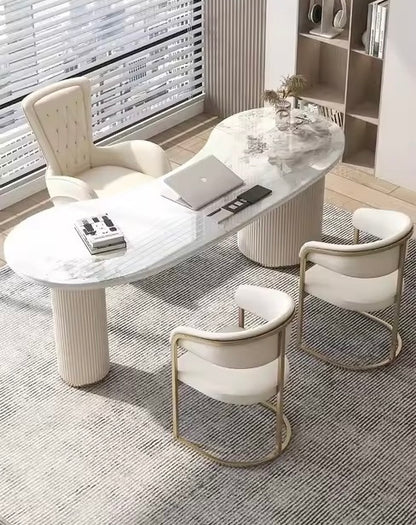 Italian Rock Slab Desk with Drawers and USB Ports, White