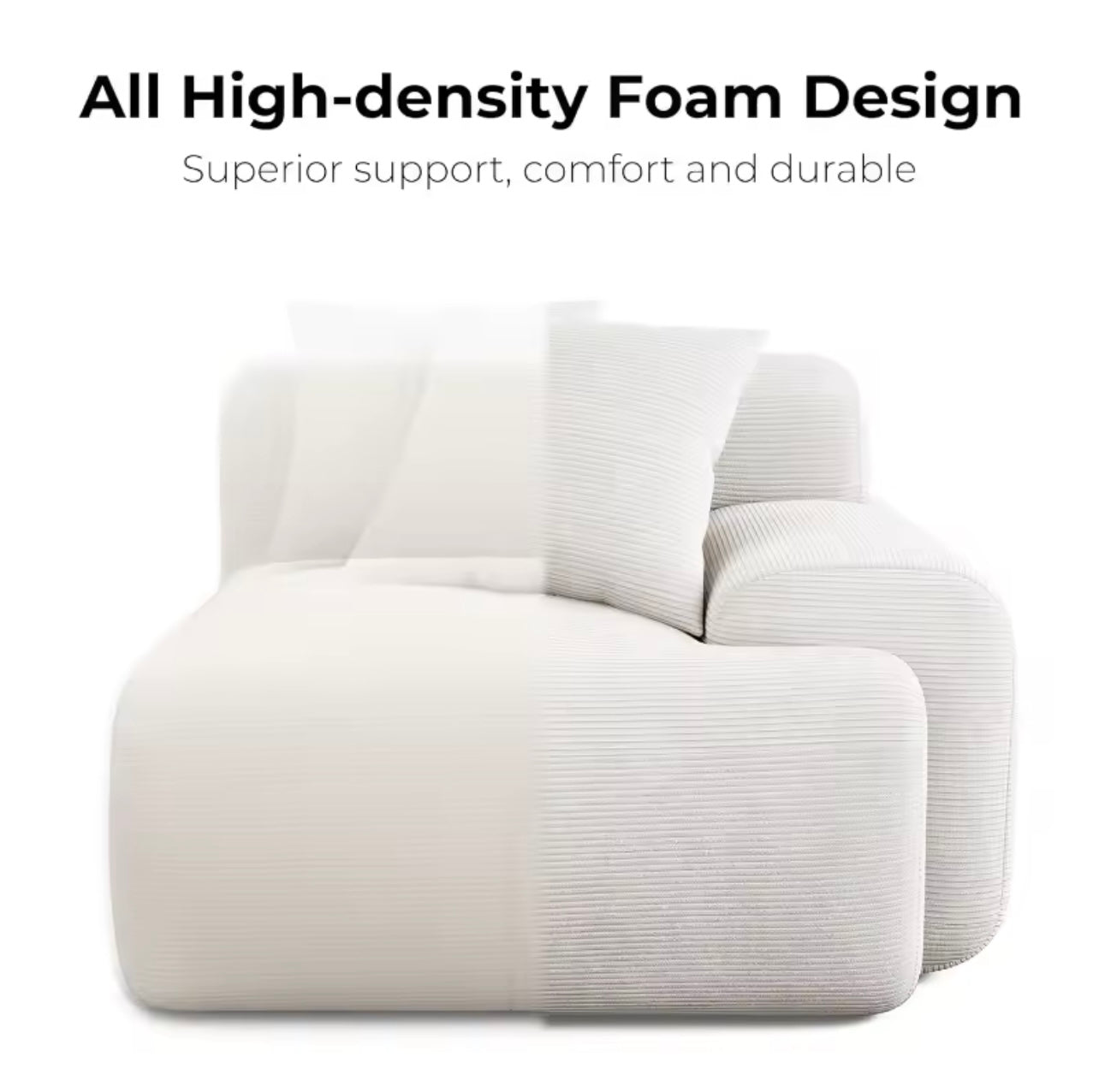 118” L-Shaped Modular Sectional Sofa 3-Seater, Corduroy Beige Couch