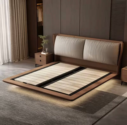Italian Leather Floating Platform Bed with Integrated LED Lighting