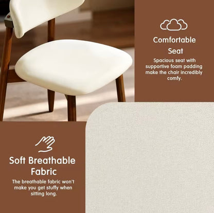 Set of 2 Beige Curved Back Dining Chairs Ergonomic Upholstered Seats