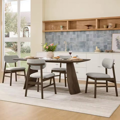 Set of 2 Mid-Century Chenille Upholstered Dining Chairs, Walnut